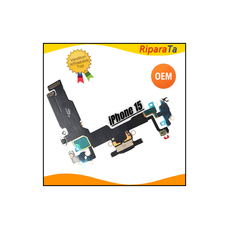 CONNETTORE RICARICA APPLE IPHONE 15 FLEX MICROFONO DOCK CARICA NERO OE