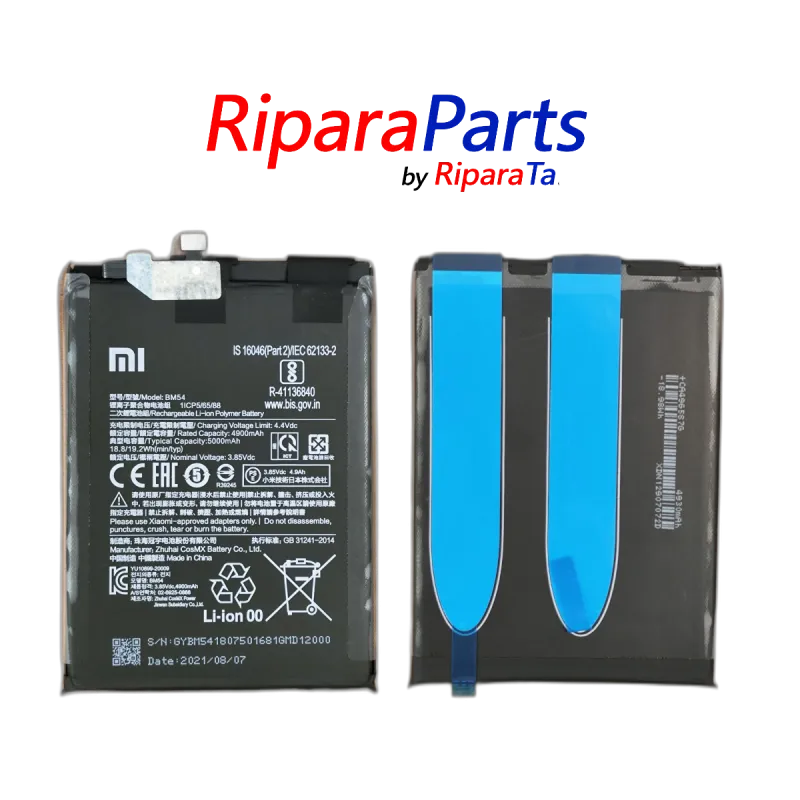 BATTERIA BM54 PER XIAOMI REDMI NOTE 9T 5G ORIGINALE GARANTITO M2007J22G 5000mAh