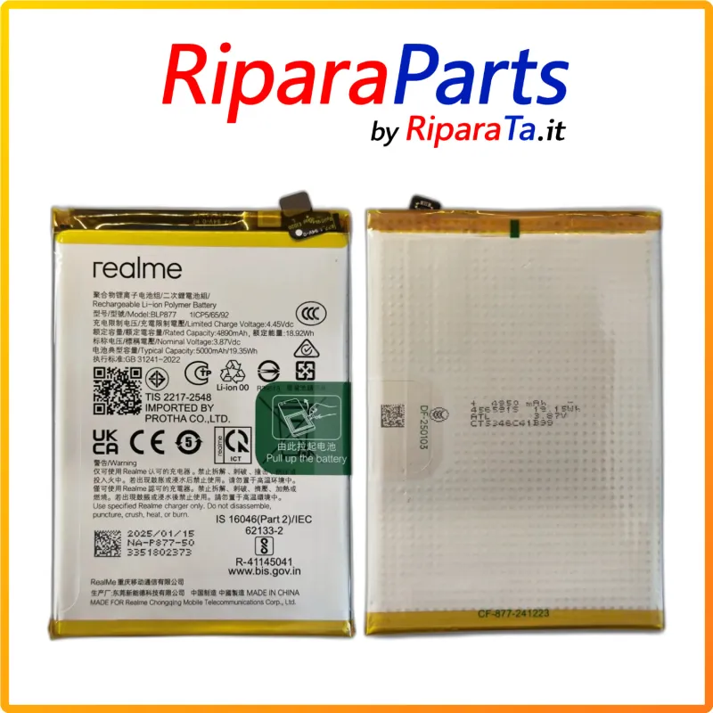 BATTERIA BLP877 ORIGINALE PER REALME 8i / 12x 5G / 9i 5G / C30 31 33 / NOTE 50