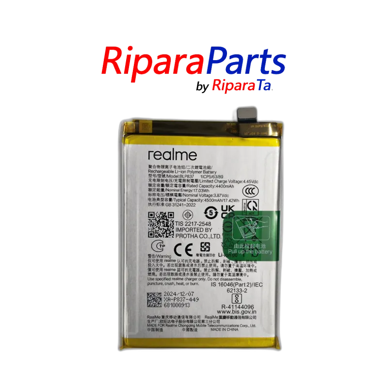 BATTERIA BLP837 PER REALME 8 PRO / 9 PRO+ RMX 3081 RMX3392 RMX3393 SERVICE PACK